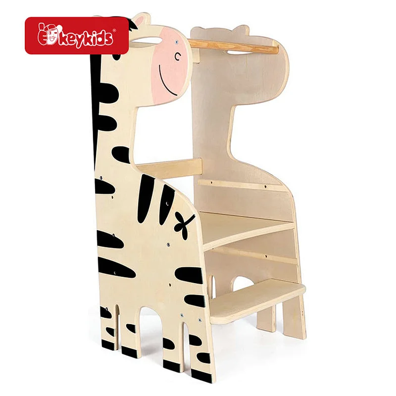 4 in 1 Foldable Wooden Kids Kitchen Bathroom Counter with Adjustable Height & Safety Rail W08G401